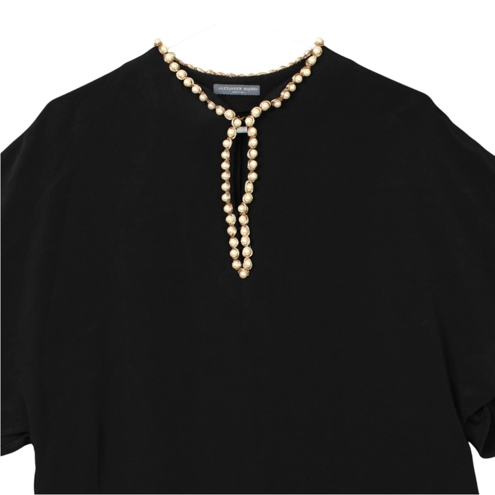 Alexander McQueen Pearl Trim Batwing Sleeve Black Top Italy Womens US Size S - Picture 3 of 8
